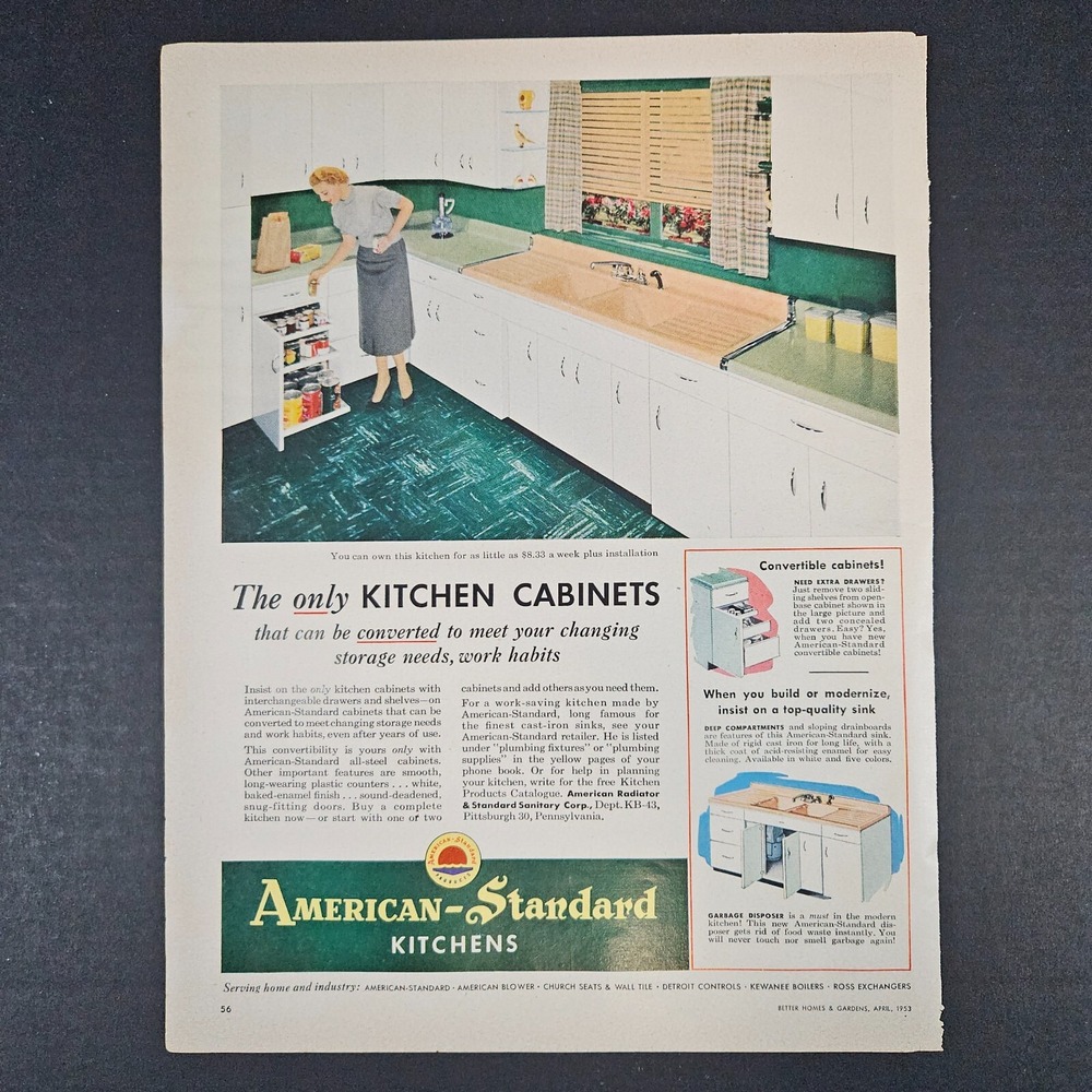 1953 American-Standard Kitchen Cabinets Vintage Print Ad Pittsburgh PA MCM Scene